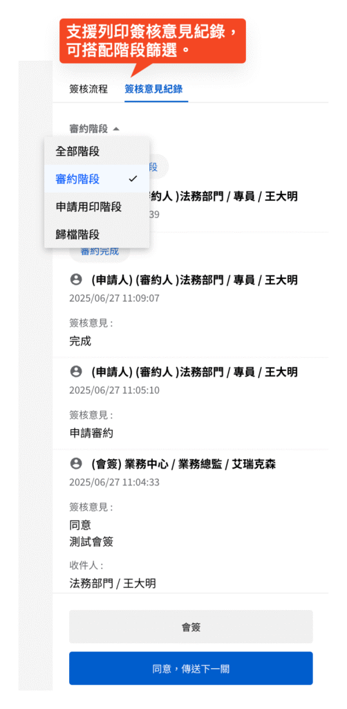 簽核意見紀錄